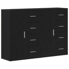 Sideboard Set Van 2 Zwart Eiken Hout, Metalen Handvatten