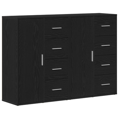 Sideboard Set Van 2 Zwart Eiken Hout, Metalen Handvatten