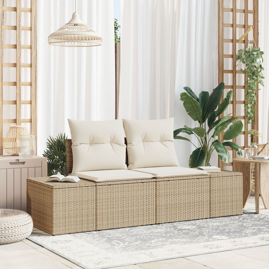2-Zits Tuinbank Met Kussens Poly Rattan Beige en crème zonder opbergruimte