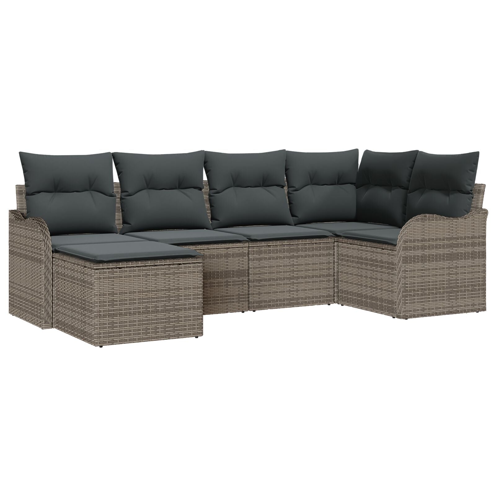 6-delige tuinbankset met kussens grijs poly rattan, vidaXL 2-zits tuinbank met kussens grijs poly rattan