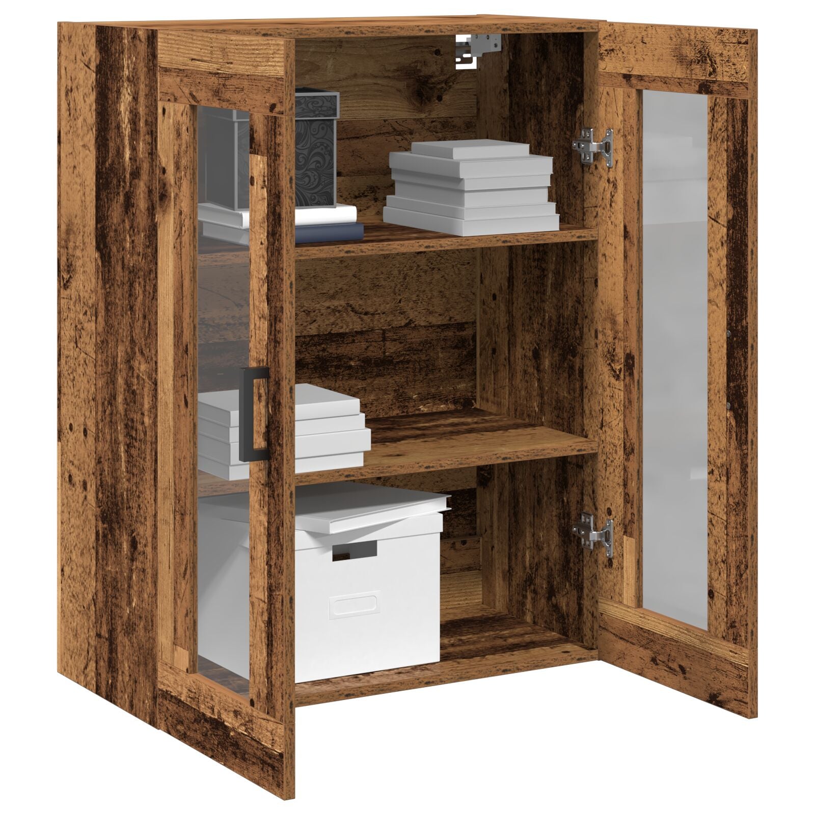 Wandkast Met Glazen Deuren - Oud Hout - 69.5X34X90 Cm