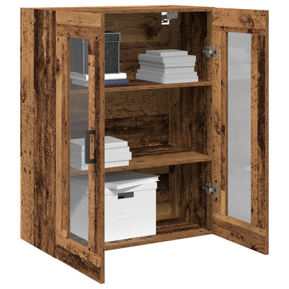 Wandkast Met Glazen Deuren - Oud Hout - 69.5X34X90 Cm