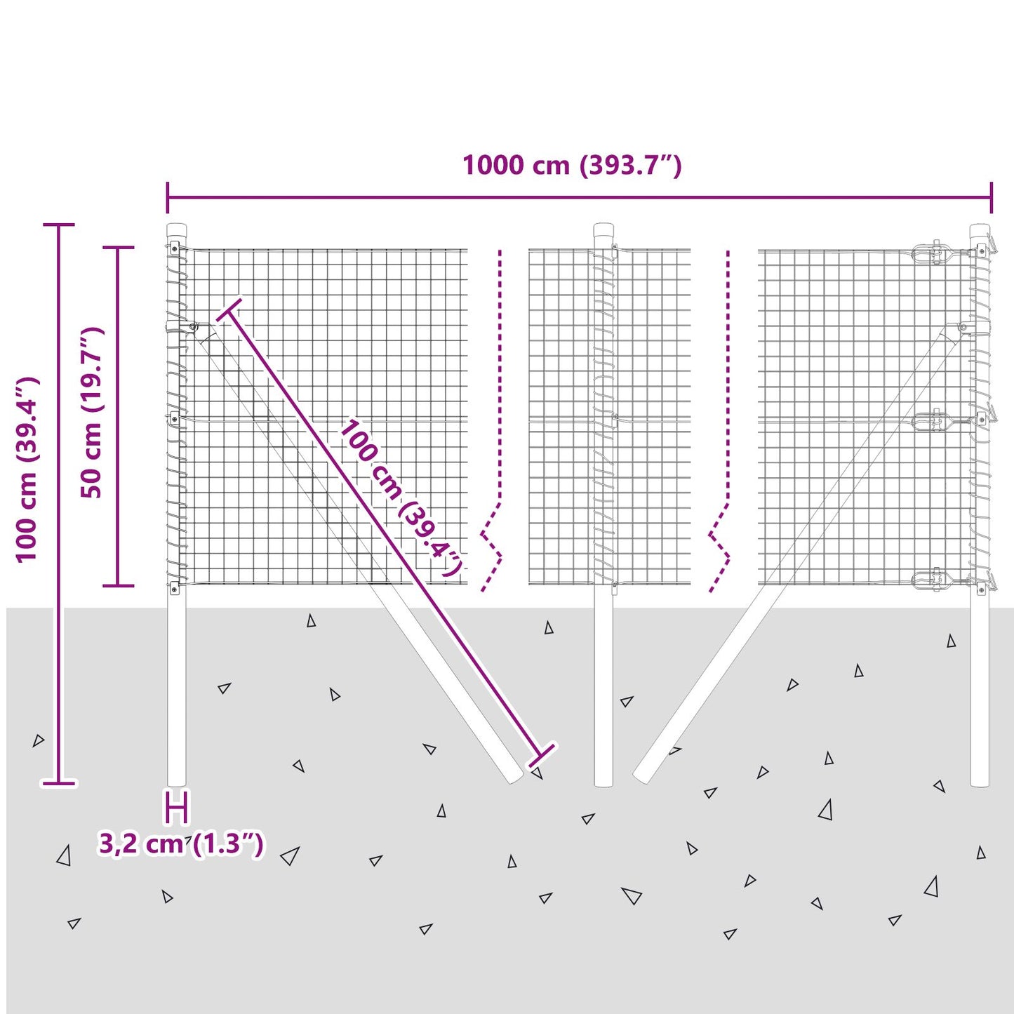 Hekpaal Set Set Van 2 Gegalvaniseerd Staal 10 X 0,5 M Duurzaam Gegalvaniseerd Staal