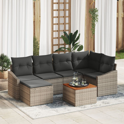 7-Delige Tuin Sofa Set Met Kussens Grijs Poly Rattan Acacia
