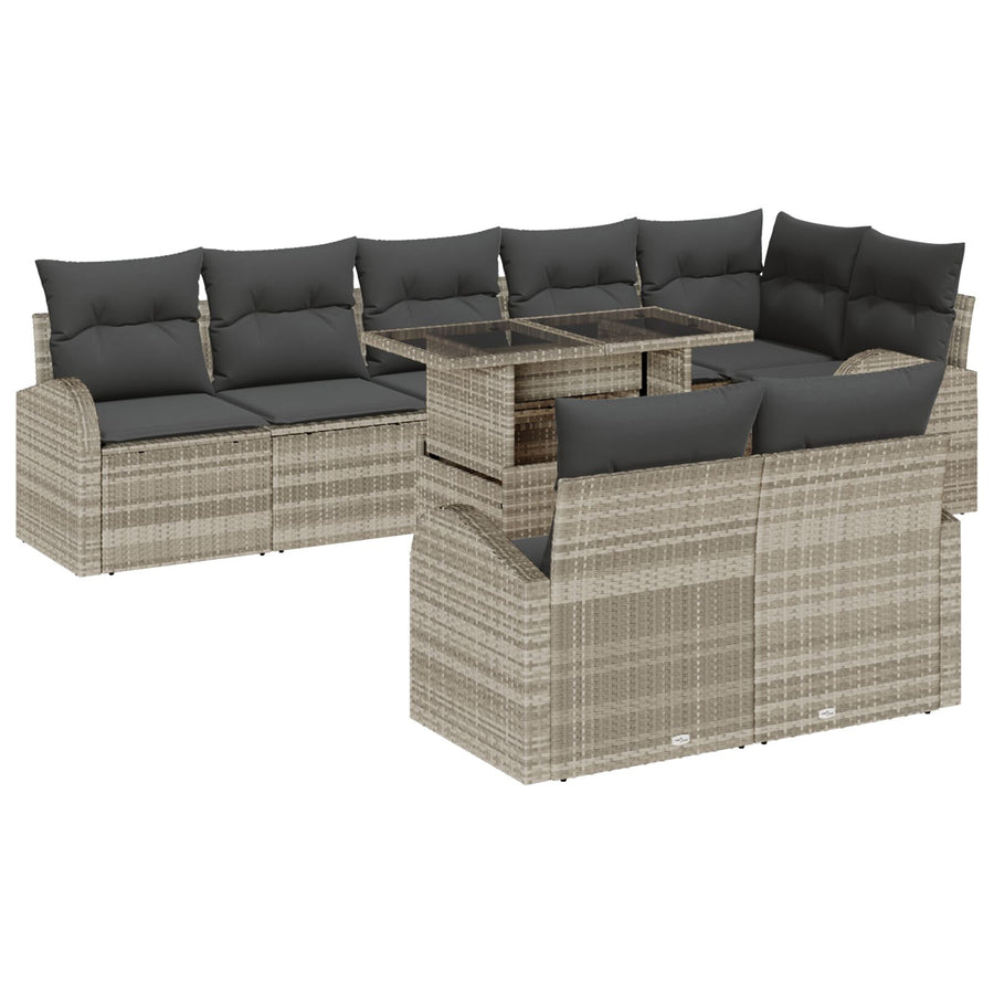 9-Delige Tuinbankset Met Kussens Lichtgrijs Poly Rattan