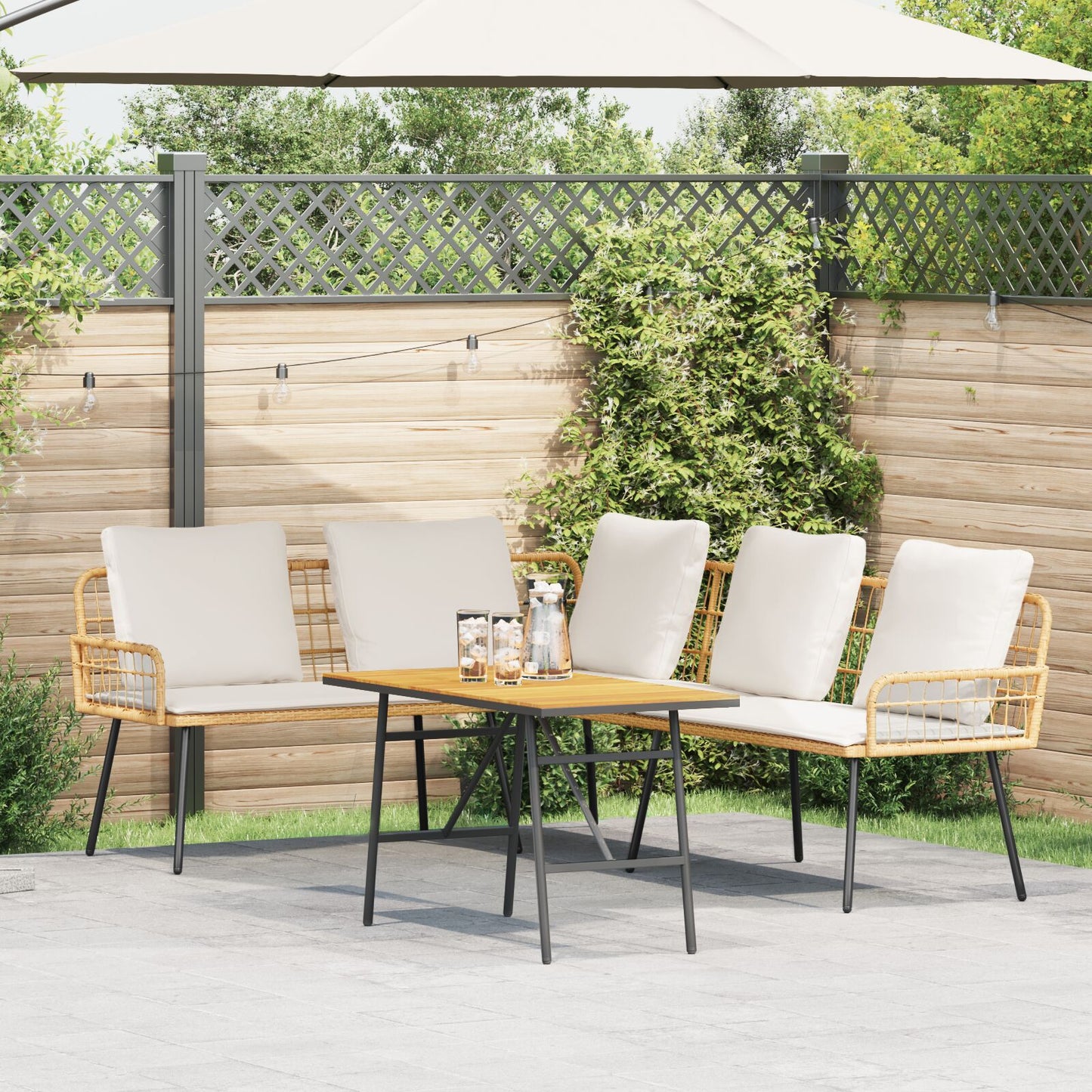 2-Delige Tuinbankset Met Kussens Van Poly Rattan Natuurlijk Bank + tafel