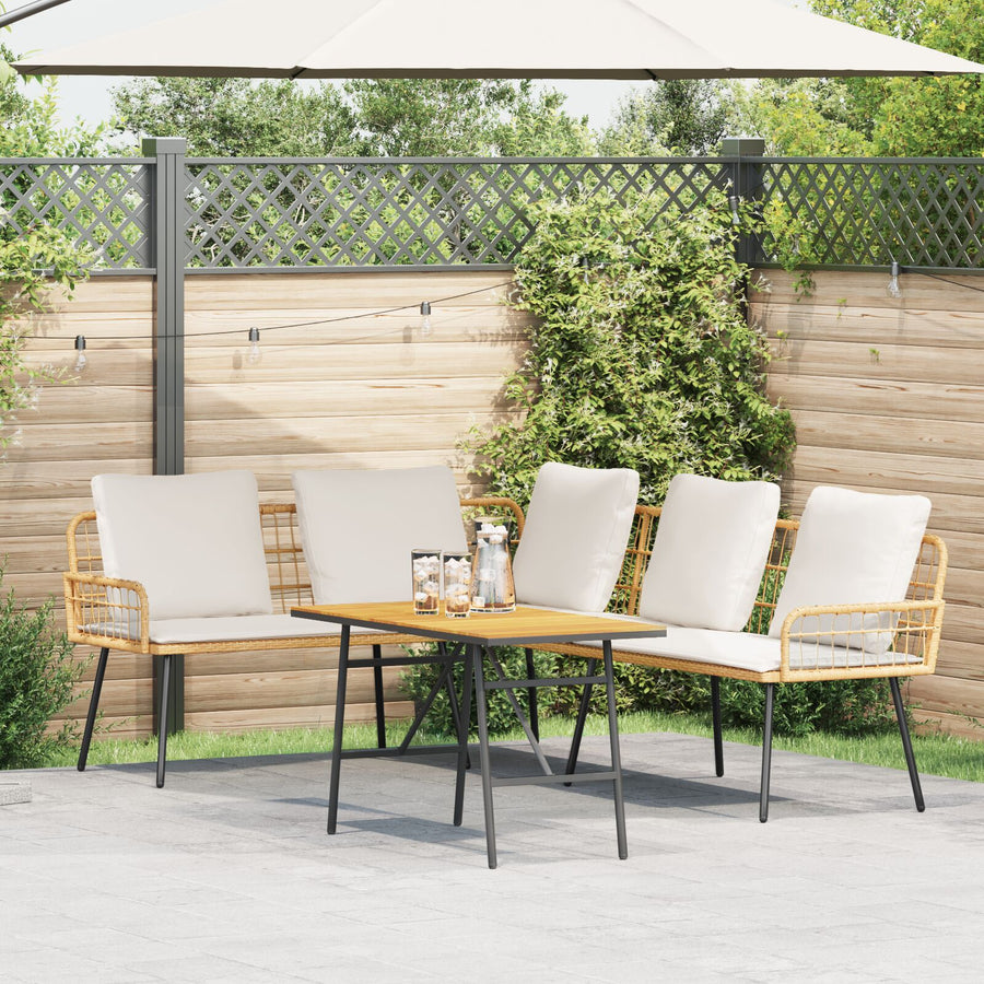 2-Delige Tuinbankset Met Kussens Van Poly Rattan Natuurlijk Bank + tafel