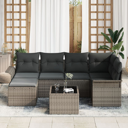 6-Delig Tuin Bankstel Met Kussens Zwart Poly Rattan