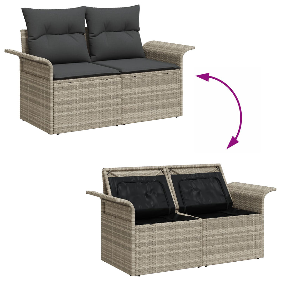 2-Zits Tuin Sofa & Kussens Poly Rattan Lichtgrijs met opslag
