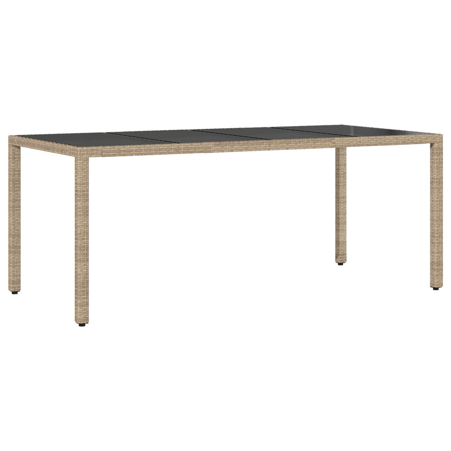 Set Van 4 Beige Poly Rattan, Gehard Glas, Gepoedercoat Staal