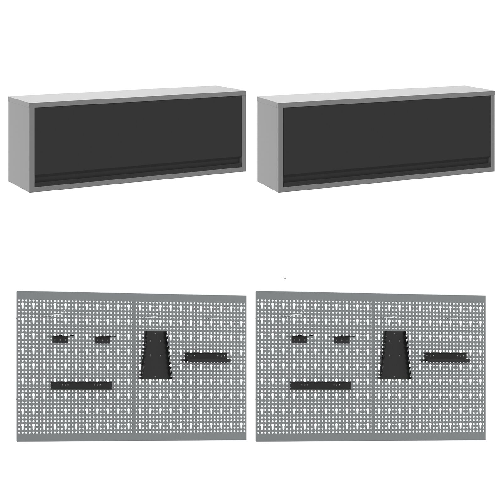 10-Delige Werkcabinet En Pegboard Set Mdf En Metaal 4x (84 cm) Zwart 4x kast + 4x pegboard + 2x kast met deur