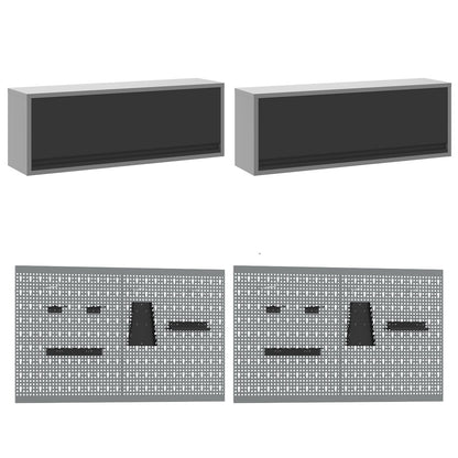 10-Delige Werkcabinet En Pegboard Set Mdf En Metaal 4x (84 cm) Zwart 4x kast + 4x pegboard + 2x kast met deur