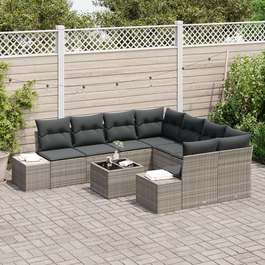 9-Delige Tuinbankset Met Kussens Lichtgrijs Poly Rattan