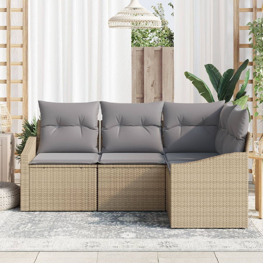 Tuin Sofa Set Set Van 4 Grijs, Natuurlijk Riet, Polyester Kussens
