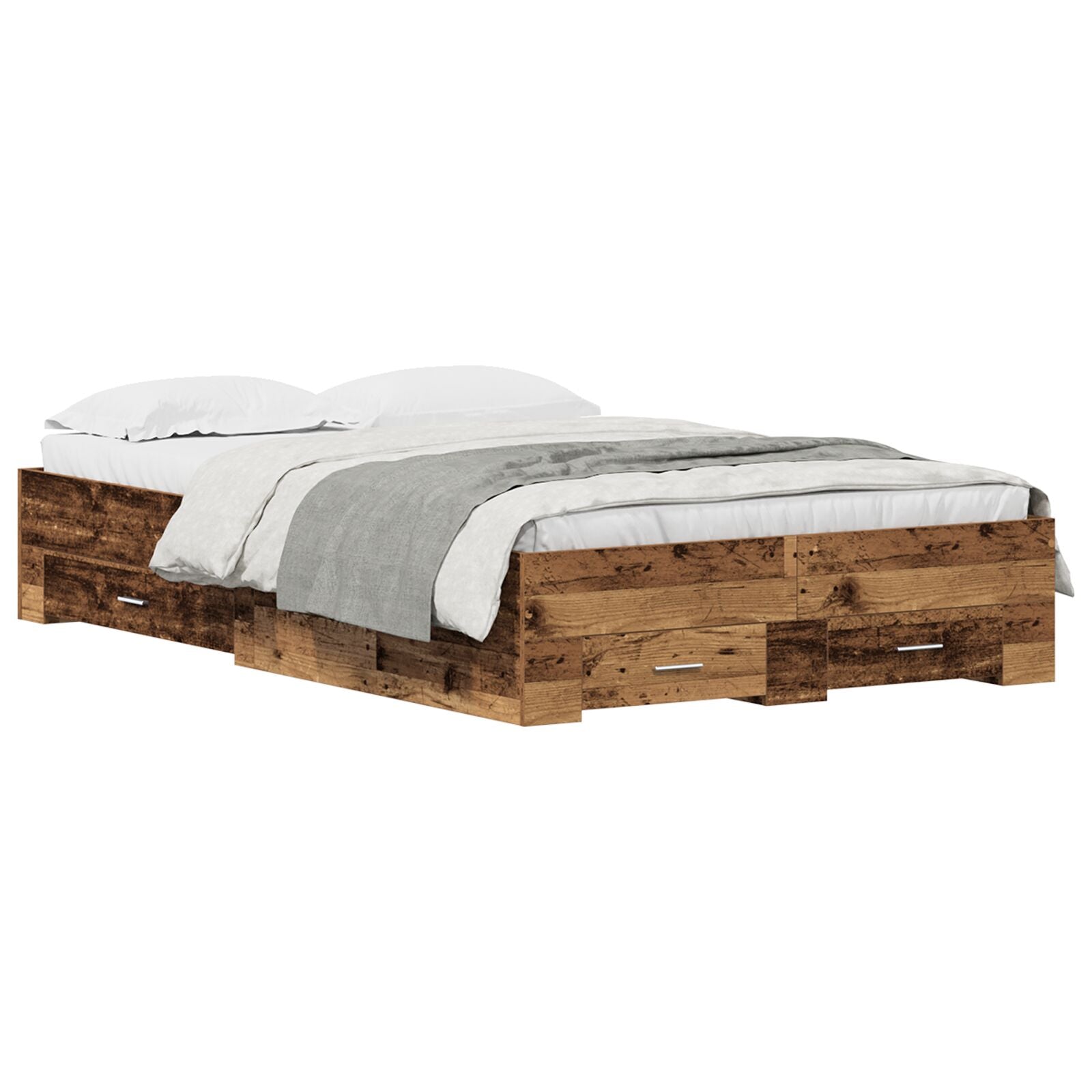 Bedframe Met Lades Oud Hout 120X190 Cm Engineered Wood Ambachtelijk Eiken