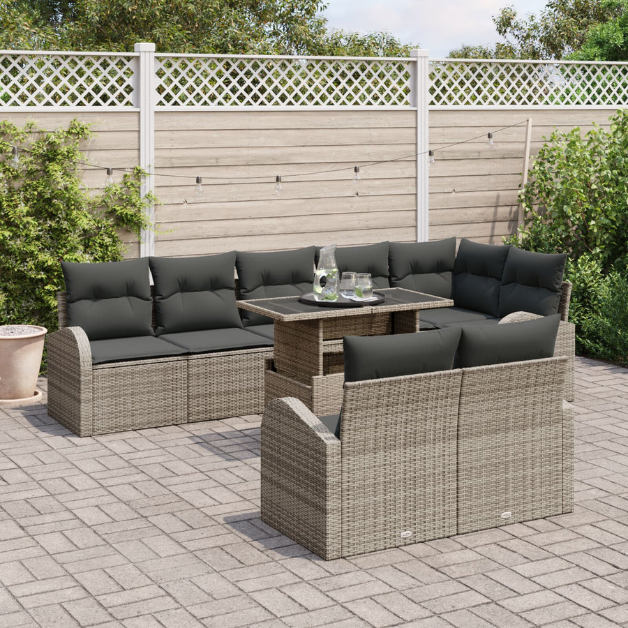 9-Persoons Tuin Sofa Set Met Kussens Grijze Poly Rattan
