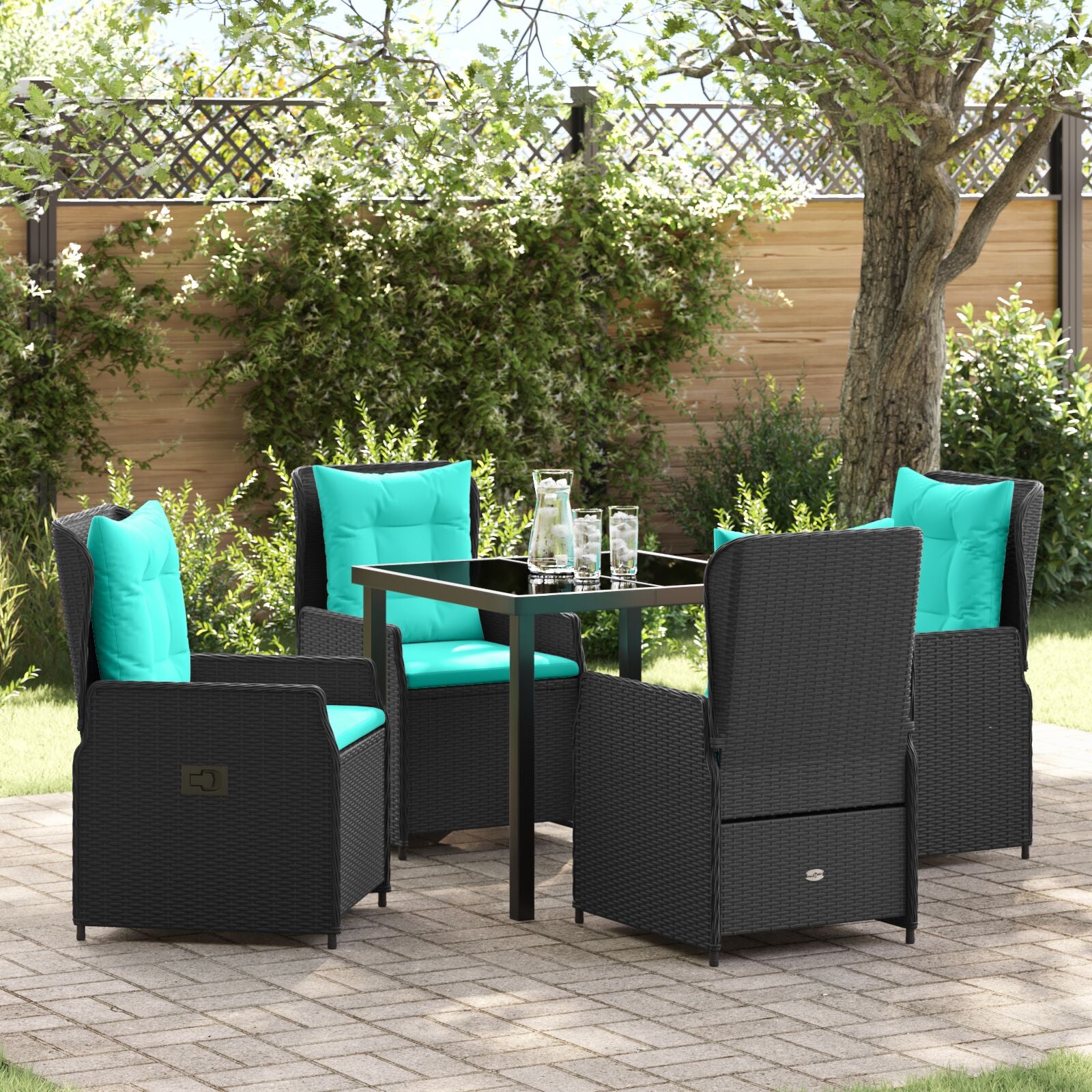 5-Delige Tuin Eetset - Zwart Poly Rattan