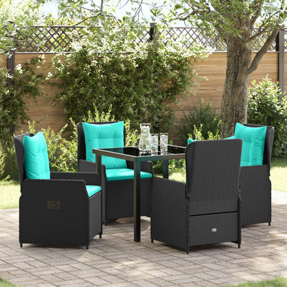 5-Delige Tuin Eetset - Zwart Poly Rattan