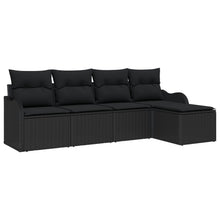 5-delige tuinsofa set met kussens Zwart Poly Rattan, vidaXL 2-zits tuinsofa met kussens Zwart Poly Rattan