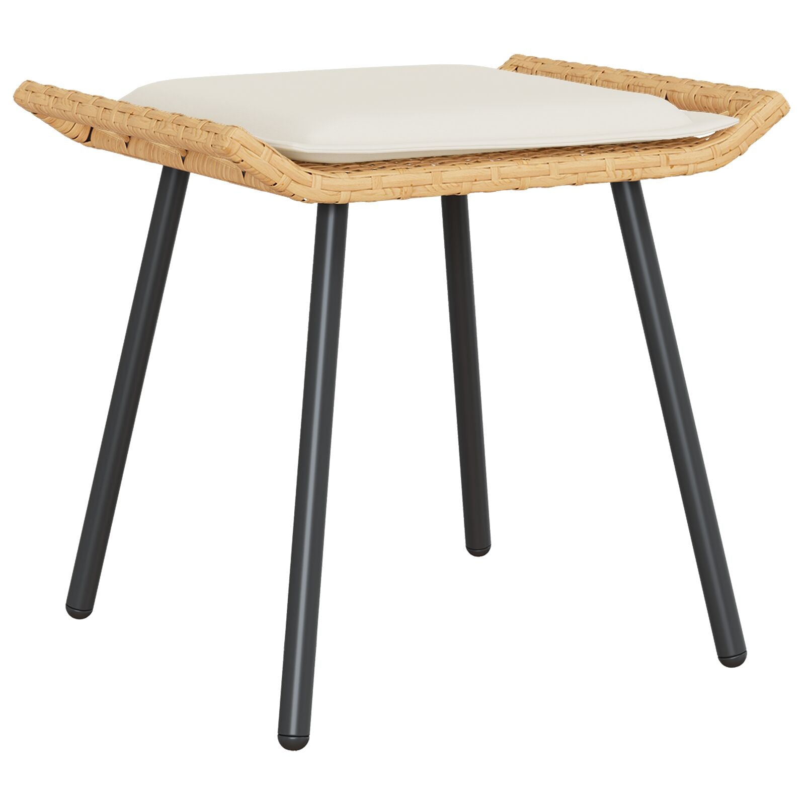 4-Delig Tuinbankstel Met Kussens Poly Rattan Natuurlijk Sofa + tafel + voetenbank