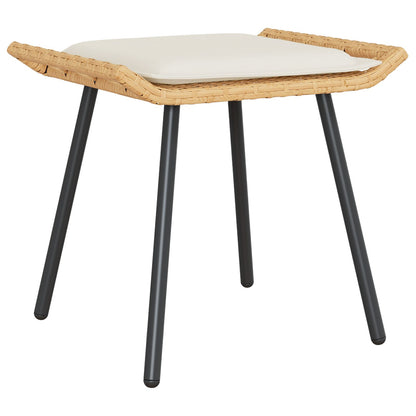 4-Delig Tuinbankstel Met Kussens Poly Rattan Natuurlijk Sofa + tafel + voetenbank