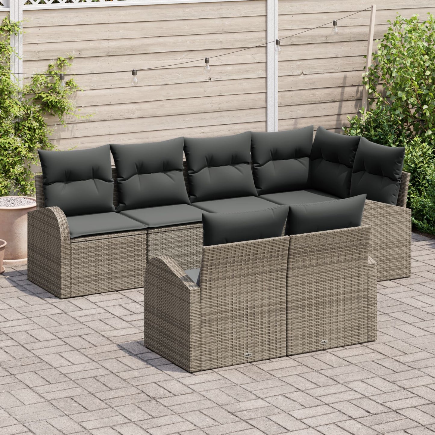 7-Delige Tuinsalonset Met Kussens Grijs Poly Riet