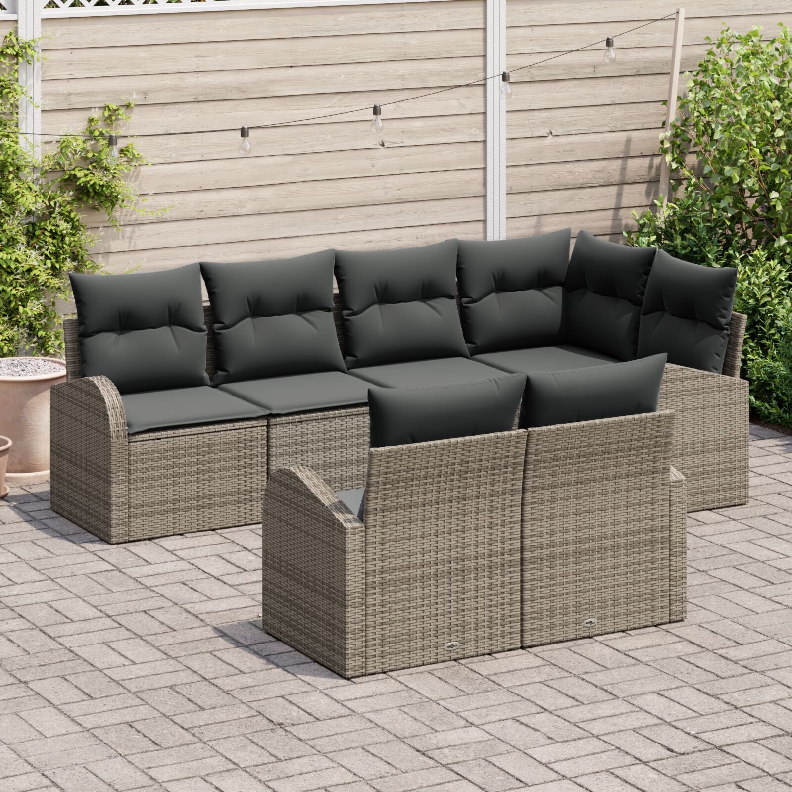 7-Delige Tuinsalonset Met Kussens Grijs Poly Riet