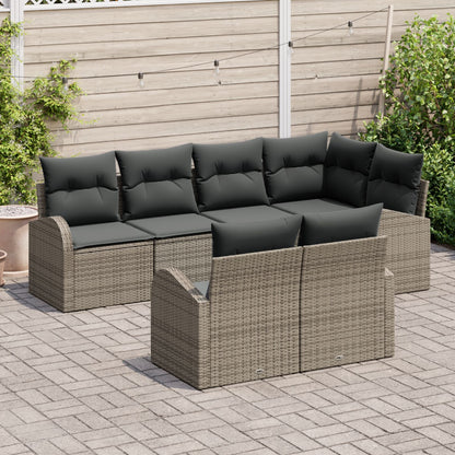 7-Delige Tuinsalonset Met Kussens Grijs Poly Riet