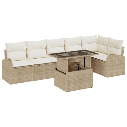 7-Delige Tuin Sofa Set Met Kussens Beige Poly Riet