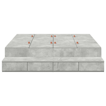 Opbergbedframe Grijs Bewerkt Hout 135,5 X 190 X 31,5 Cm Artisanaal Eiken