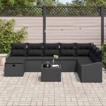 9-Delige Tuinsofa Set Met Kussens Zwart Poly Rattan Wit