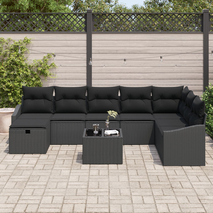 9-Delige Tuinsofa Set Met Kussens Zwart Poly Rattan Wit
