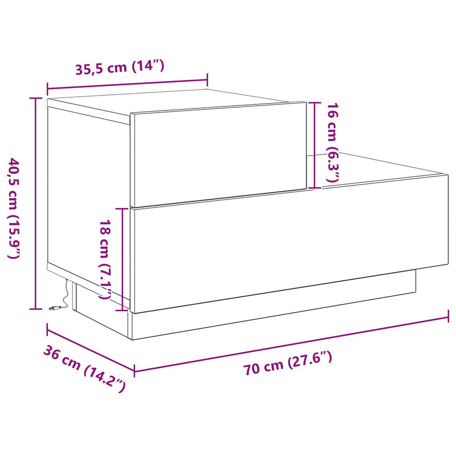 Nachtkastje Met Led-Verlichting 100X36X49 Cm Oude Hout
