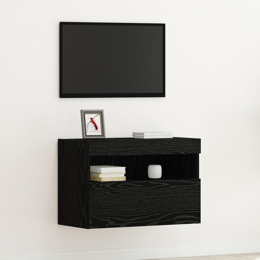 Tv Wandkast Met Led-Verlichting 1 Zwart eiken