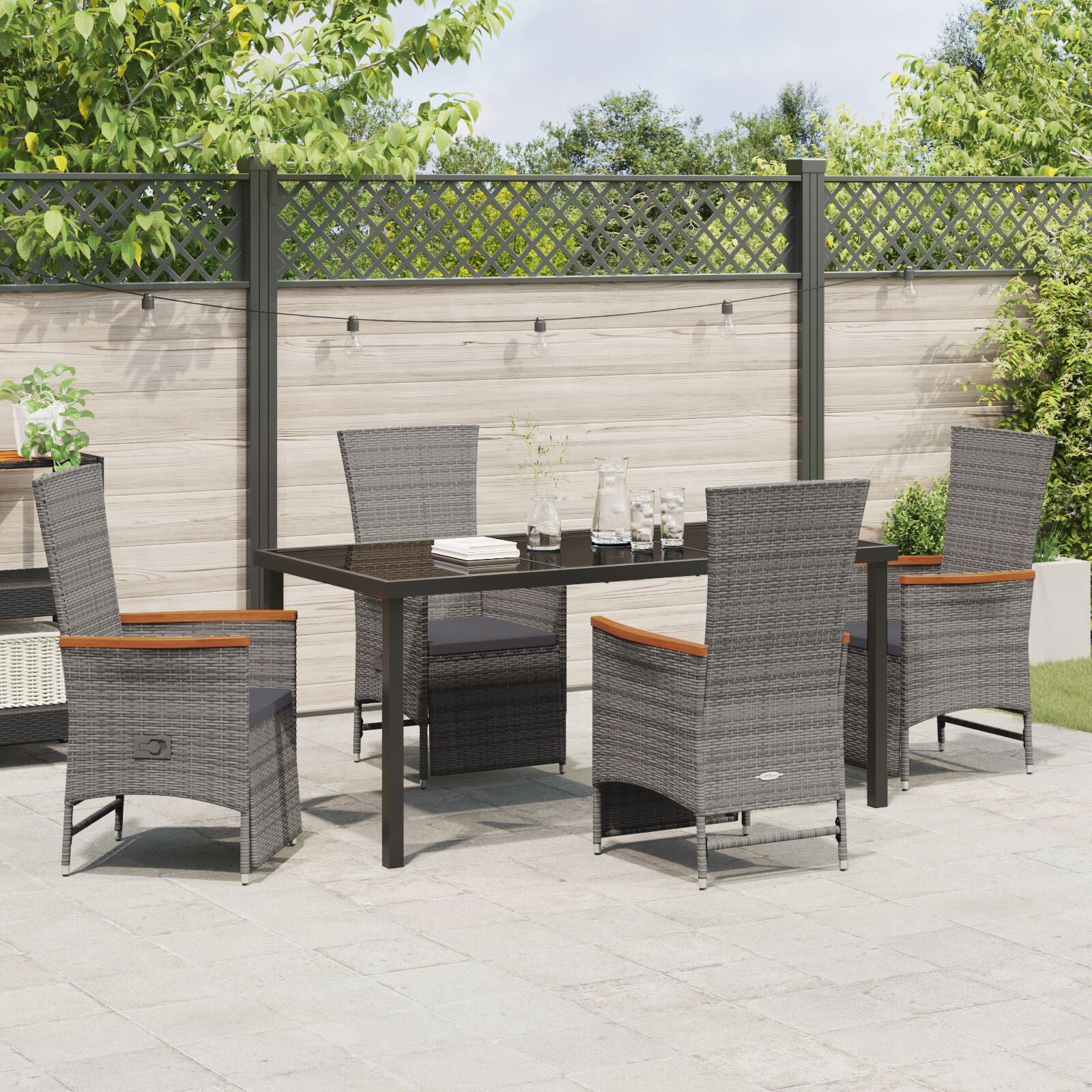 5-Delig Tuin Eetset Met Kussens Grijs Poly Rattan