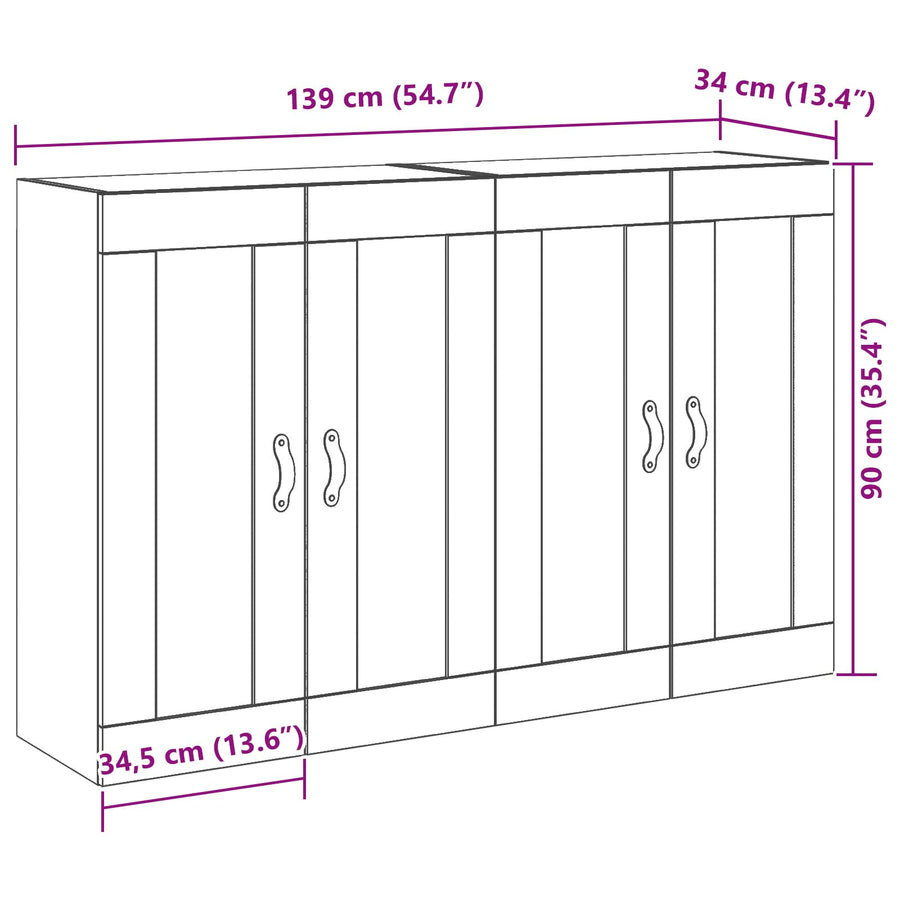 Wandkast Set Van 2 Zwart Eiken Massief Hout, Glas