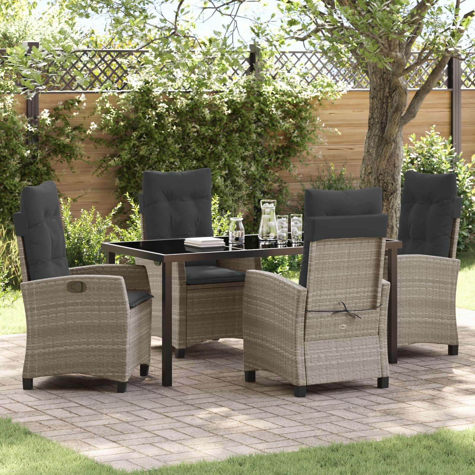 5-Delige Tuin Eetset Met Kussens Lichtgrijs Poly Rattan.