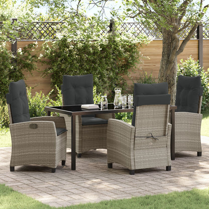 5-Delige Tuin Eetset Met Kussens Lichtgrijs Poly Rattan.