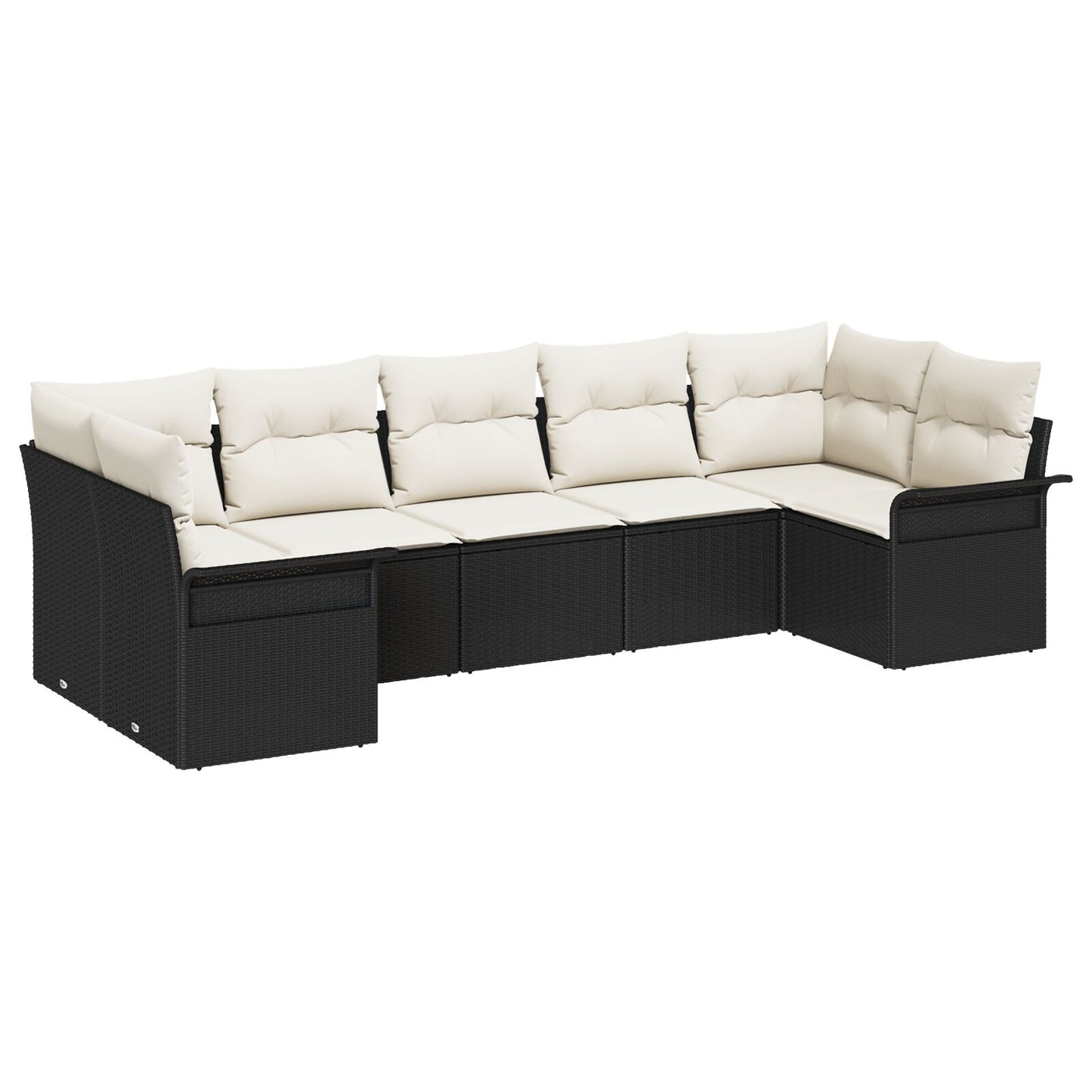 7-Delige Tuin Sofa Set Met Kussens Zwart En Crème Poly Rattan