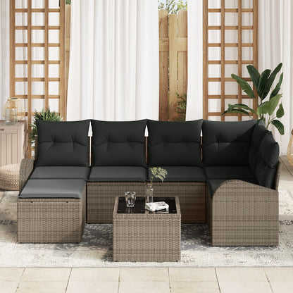 6-Delige Tuin Sofa Set Met Kussens Zwart Poly Rattan