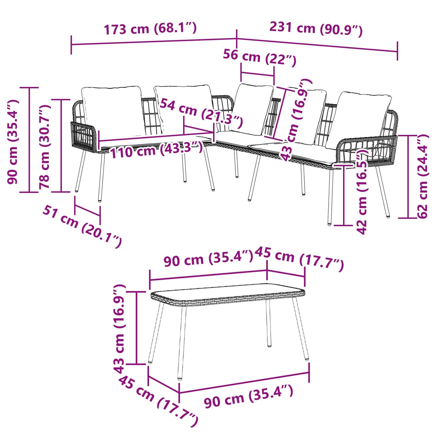 2-Delige Tuinbankset Met Kussens Poly Rattan Zwart Bank + tafel