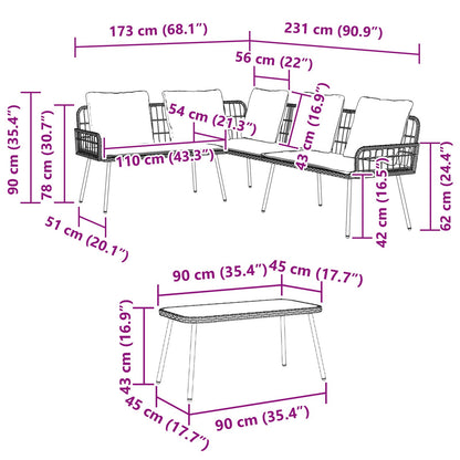 2-Delige Tuinbankset Met Kussens Poly Rattan Zwart Bank + tafel