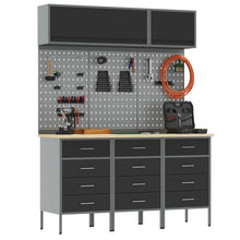 8-Delige Werkbank Set Staal 3x (85 cm) Zwart 3x kast + 3x pegboard + 2x kast met deur
