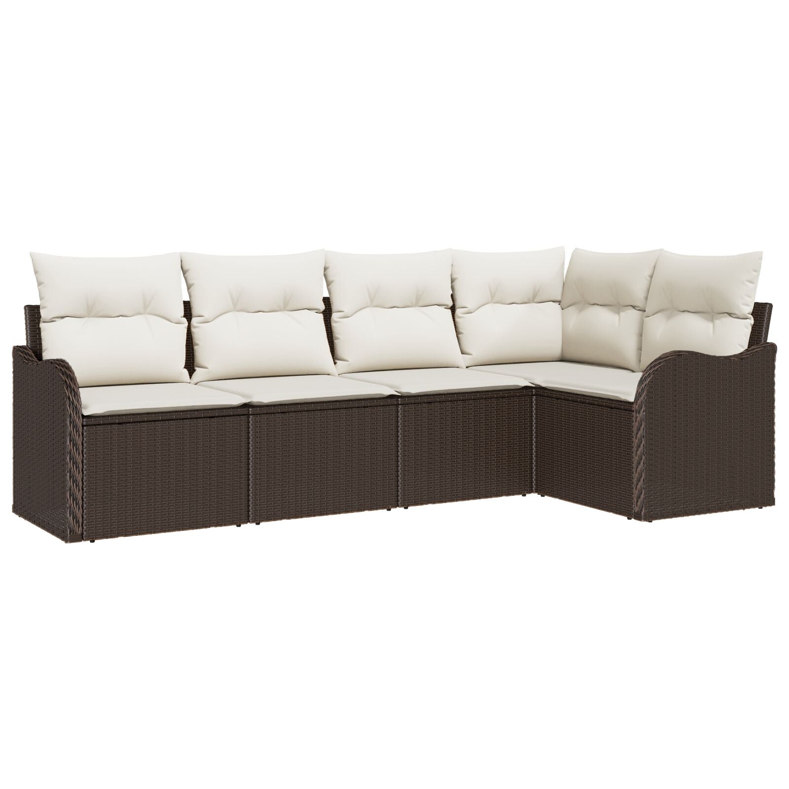 5-delige tuinsofa set met kussens in bruine poly riet, vidaXL 2-zits tuinsofa met kussens in bruine poly riet
