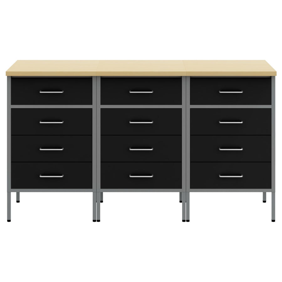 Werktafel 3-Delig En Grijs Hout En Staal 3x (85 cm) Zwart 3x kast