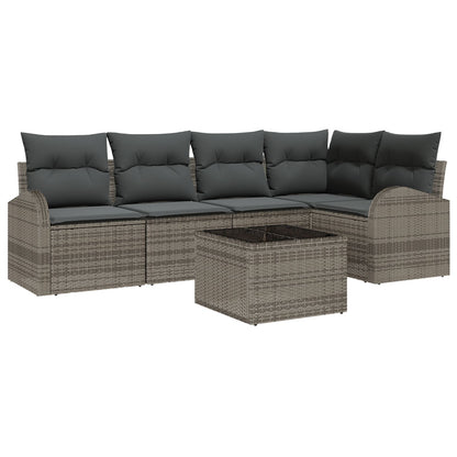 5 Delige Tuinsofa Set Met Kussens Zwarte Poly Rattan Grijs met tafel