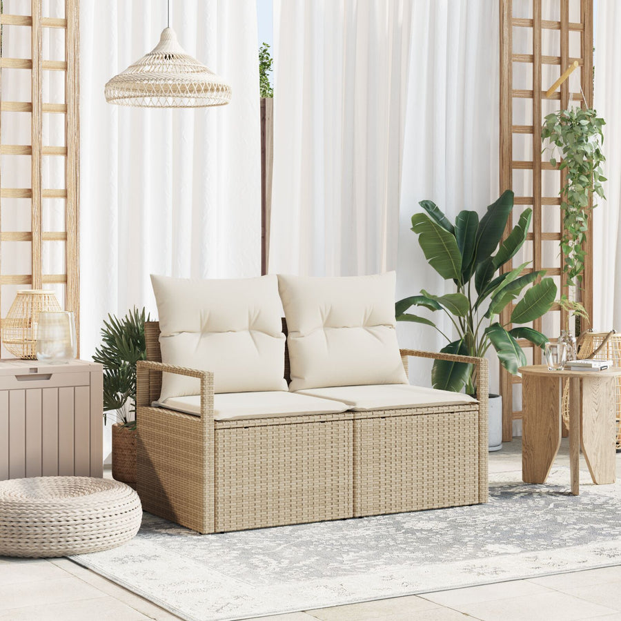 2-Zitter Tuinbank En Kussens Poly Rattan Beige en crème met opslag