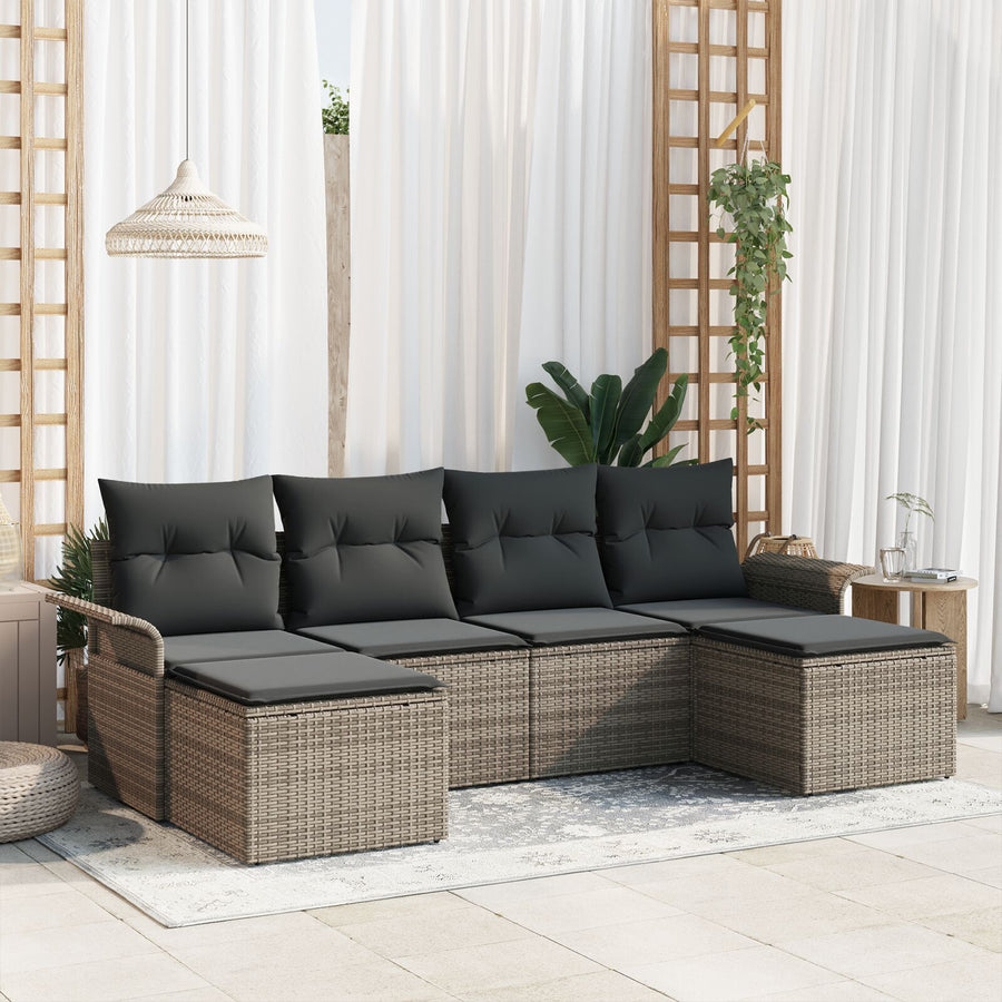 6 Delige Tuin Sofa Set Met Kussens Grijs Poly Rattan