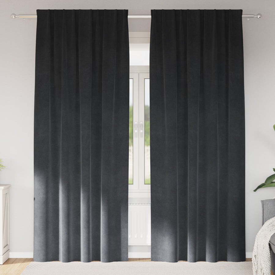 Zwarte Uitsluitgordijnen Met Topband 2 Stuks Lichtgrijze Fluweel Lichtgrijs 140 x 225 cm met stiksel