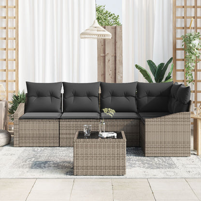 5-Delige Tuinbank Set Met Kussens Zwart Poly Rattan Grijs met tafel